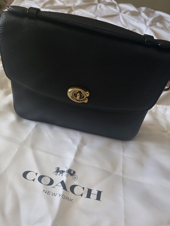 Coach Handbags - Coach Black Leather Turn-Lock Top-Handle Shoulder Bag with Gold Hardware